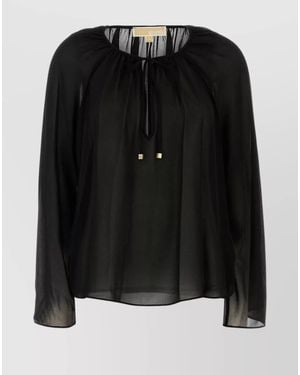 Michael Kors Blouse Georgette Drawstring Detail - Black