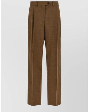Prada High Rise Tailored Wool Wide Leg Trousers - Brown