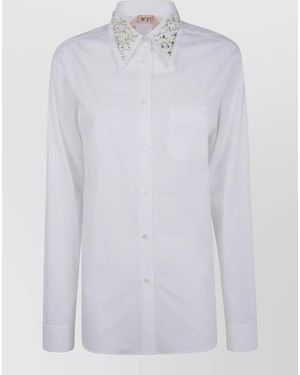 N°21 Shirt Chest Pocket Embellished Collar Long Sleeves - White