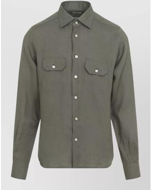Kiton Linen Shirt Long Sleeves Pointed Collar - Green
