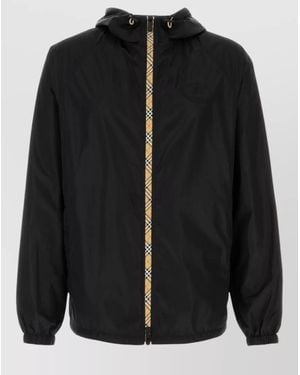 Burberry Nylon Hooded Windbreaker Jacket Elastic Cuffs - Black