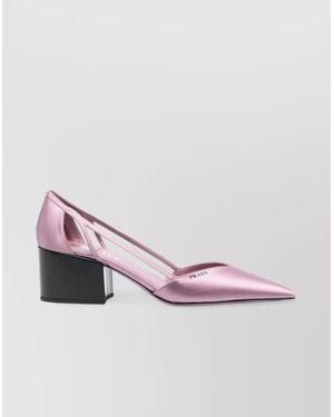 Prada Silk Satin Cutout Low Block Heel Court Shoes - Pink