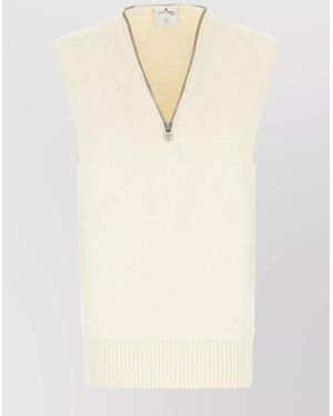 Courreges Cable Knit Sleeveless V-Neck Vest - Natural