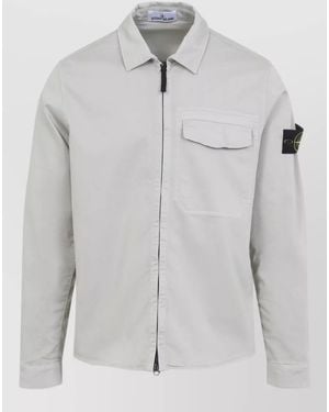 Stone Island Long Sleeve Shirt Buttoned Cuffs Front Pocket - Grey
