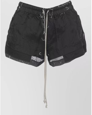 Rick Owens Viscose Shorts Graphic Print Pockets - Black