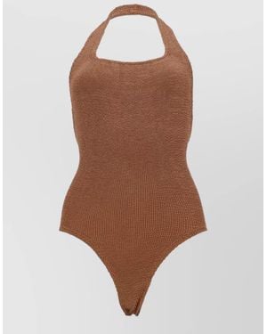 Hunza G Halter Neck Open Back Textured Loungewear - Brown