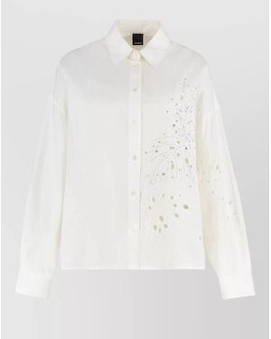 Pinko Centoundici Cotton Shirt Rhinestone Embroidery - White