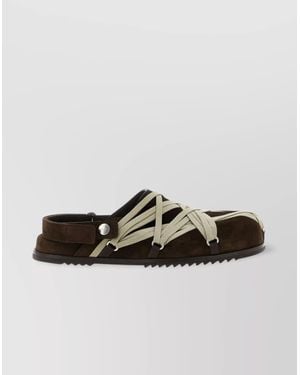 Rick Owens Strap Mule Crisscross Rubber Suede Sandals - Brown