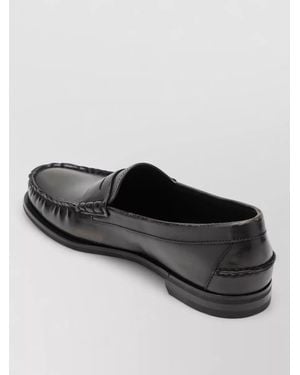Prada Leather Loafers Moccasin Stitching Round Toe - Black