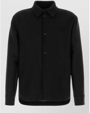 Jil Sander Wool Shirt Coat Collared Long Sleeves - Black