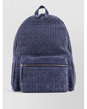 Orciani Suede Backpack Woven Texture Leather Handle - Blue