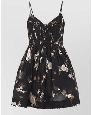 Zimmermann Silk Linen Floral-Print Draped V-Neck Panelled Corset Mini Dress - Black