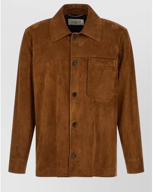 Saint Laurent Suede Overshirt Chest Pocket Long Sleeves Collar - Brown