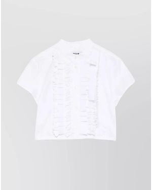MSGM Short Sleeve Ruffle Detail Cropped Top - White