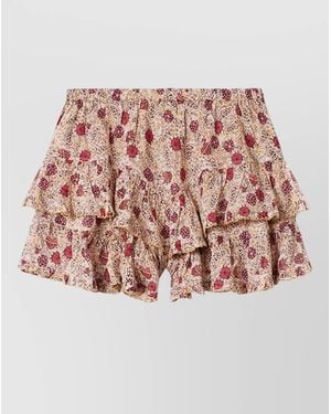 Isabel Marant Jocadia Skirt Floral Pattern Cotton Voile Ruffles - Pink