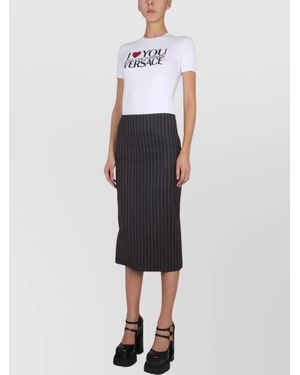 Versace Pinstripe Wool Pencil Skirt - White