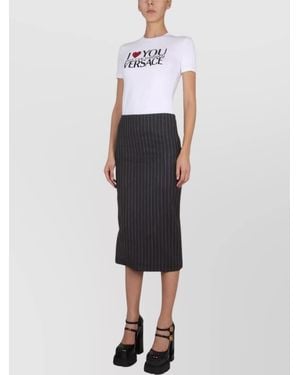 Versace Pinstripe Virgin Wool Pencil Skirt - White