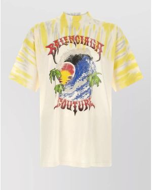 Balenciaga Tie Dye Cotton Short Sleeve T-Shirt - White