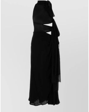Alaïa Georgette Maxi Dress One Shoulder Cutout - Black