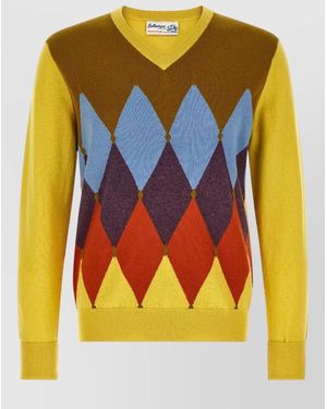 Ballantyne Cashmere V-Neck Diamond-Intarsia Sweater - Blue