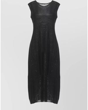 Antonelli Midi Knit Dress Sequin Sheer Sleeveless - Black
