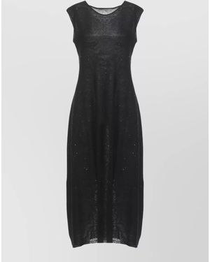 Antonelli Sequined Sleeveless Knee-Length Knitted Dress - Black
