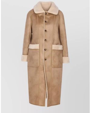 Urbancode Long Faux Fur Coat Belted Waist - Natural