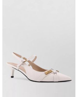 Pinko Gloria 18 Leather Slingback Pump Metal Lettering - White