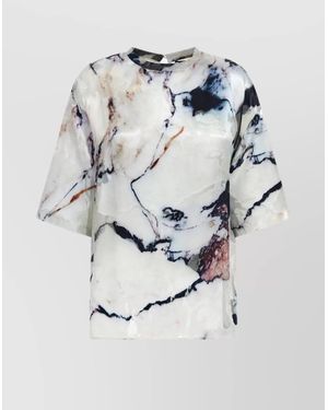 Roberto Cavalli Sheer Abstract Print Keyhole Back Tops - Gray