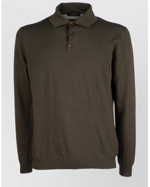 Zanone Knitted Polo Shirt Collared Ribbed Cuffs Hem - Green