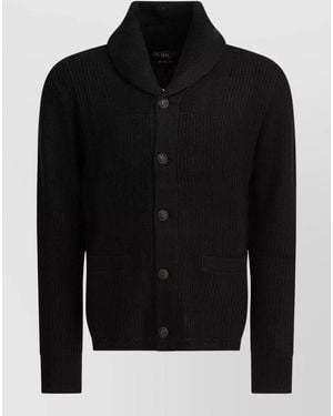 RRL Cashmere Cardigan Shawl Collar Ribbed Texture Pockets - Black