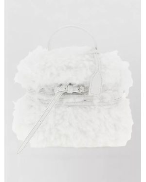 Moschino Shearling Leather Top Handle Bag - White