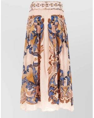 FARM Rio Viscose Skirt Belted Waist Floral Midi - Multicolour
