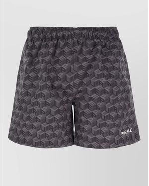 Purple Polyester Swim Shorts Back Pocket - Grey