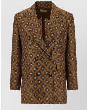 Alberto Biani Tie Motif Double Breasted Blazer Jacket - Brown