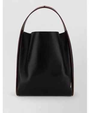 Jil Sander Pivot Leather Bucket Bag Contrast Trim Handle - Black