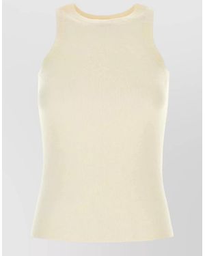 Co. Cashmere Tank Top Sleeveless Ribbed Edges - Natural