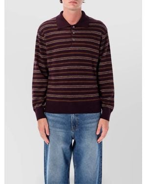 DUNST Striped Relaxed-Fit Long-Sleeve Polo Shirt - Blue