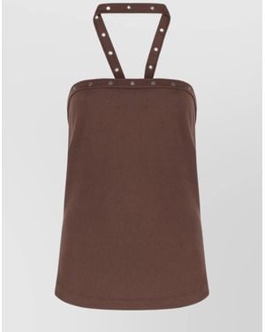 The Attico Knit Halterneck Top With Studded Tie Detail - Brown