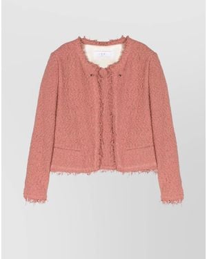 IRO Cotton Fringed Open-Front Tweed Jacket - Pink