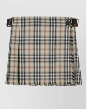 Burberry Checked Wool Pleated Mini Skirt - Gray