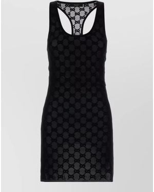Gucci Viscose Blend Dress Geometric Pattern Racerback - Black