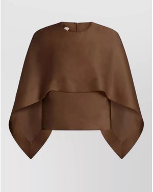 Alberta Ferretti Shirt Top Cape Overlay Draped Sleeves - Brown