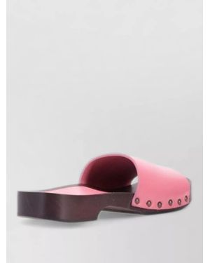 LA ROSE Leather Flat Sandals Open Toe Studs - Pink
