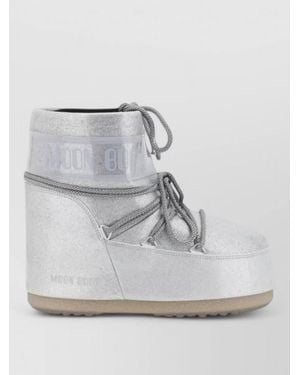 Moon Boot Glitter Platform Ankle Boots Padded Design - Gray