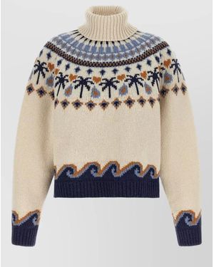 Alanui Virgin Wool Fair Isle Turtleneck Sweater - Blue