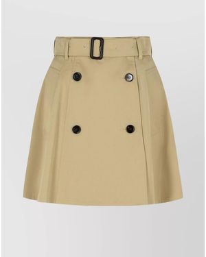 Burberry Cotton Belted Midi A-Line Skirt - Natural