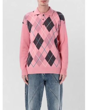 JW Anderson Wool Argyle Polo Jumper - Pink