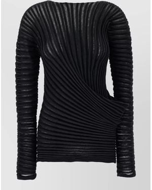 Issey Miyake Pleated Asymmetric Crew Neck Top - Black