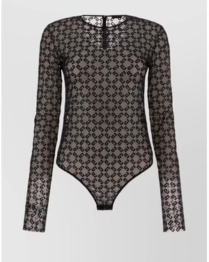 Givenchy Monogram Tulle Long-Sleeve Bodysuit - Black